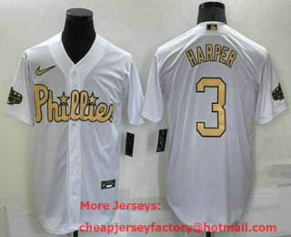 Men's Philadelphia Phillies #3 Bryce Harper White 2022 All Star Stitched Cool Base Nike Jersey