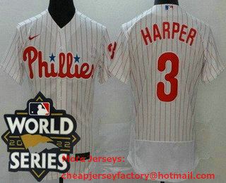 Men's Philadelphia Phillies #3 Bryce Harper White 2022 World Series Authentic Jersey