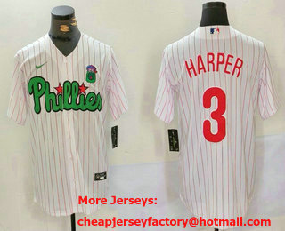 Men's Philadelphia Phillies #3 Bryce Harper White Green Cool Base Stitched Jersey