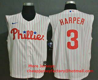 Men's Philadelphia Phillies #3 Bryce Harper White Pinstripe 2020 Cool and Refreshing Sleeveless Fan Stitched MLB Nike Jersey