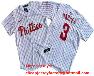 Men's Philadelphia Phillies #3 Bryce Harper White Pinstripe Stitched Cool Base Nike Jersey