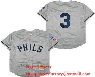 Men's Philadelphia Phillies #3 Chuck Klein Gray 1942 Throwback Jersey