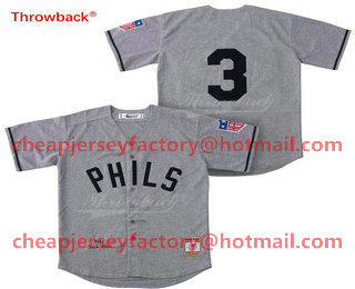 Men's Philadelphia Phillies #3 Chuck Klein No Name 1942 Gray Wool Mitchell & Ness Throwback Jersey