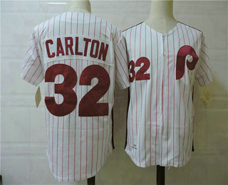 Men's Philadelphia Phillies #32 Steve Carlton 1976 White Mitchell & Ness Throwback Jersey