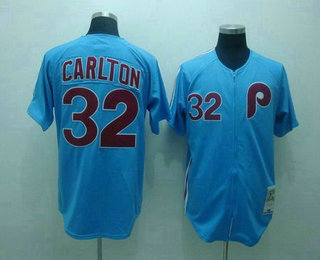 Men's Philadelphia Phillies #32 Steve Carlton 1980 Blue Mitchell & Ness Throwback Jersey