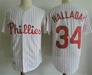 Men's Philadelphia Phillies #34 Roy Halladay White Throwback Stitched MLB Mitchell & Ness Jersey