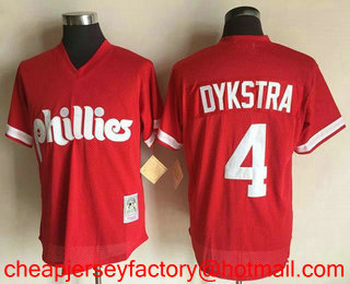 Men's Philadelphia Phillies #4 Lenny Dykstra Red Mesh Batting Practice Throwback Jersey By Mitchell & Ness