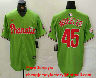 Men's Philadelphia Phillies #45 Zack Wheeler Green With Patch Stitched Cool Base Nike Jersey