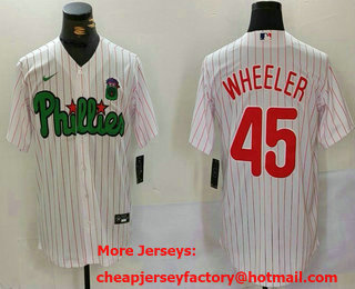 Men's Philadelphia Phillies #45 Zack Wheeler White Green Cool Base Stitched Jersey