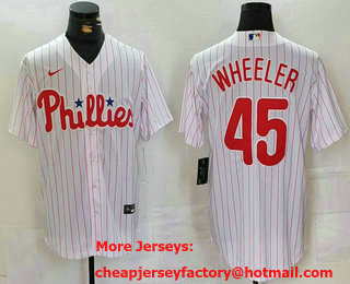 Men's Philadelphia Phillies #45 Zack Wheeler White Pinstripe Stitched Cool Base Jersey