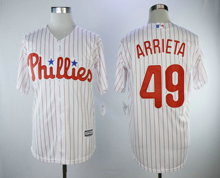 Men's Philadelphia Phillies #49 Jake Arrieta White Home Stitched MLB Majestic Cool Base Jersey