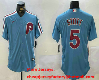 Men's Philadelphia Phillies #5 Bryson Stott Light Blue Cooperstown Cool Base Jersey