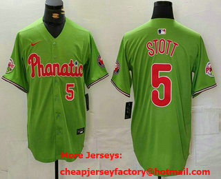 Men's Philadelphia Phillies #5 Bryson Stott Number Green With Patch Stitched Cool Base Nike Jersey