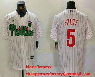 Men's Philadelphia Phillies #5 Bryson Stott White Green Cool Base Stitched Jersey