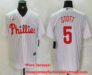 Men's Philadelphia Phillies #5 Bryson Stott White Pinstripe Stitched Cool Base Jersey