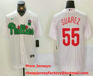 Men's Philadelphia Phillies #55 Ranger Suarez White Green Cool Base Stitched Jersey