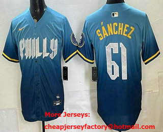 Men's Philadelphia Phillies #61 Cristopher Sanchez Blue 2024 City Cool Base Jersey