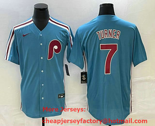 Men's Philadelphia Phillies #7 Trea Turner Blue Cool Base Nike Jersey