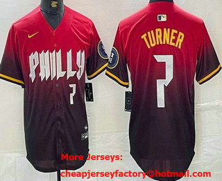 Men's Philadelphia Phillies #7 Trea Turner Red 2024 City Player Number Cool Base Jersey