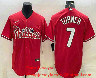 Men's Philadelphia Phillies #7 Trea Turner Red Cool Base Stitched Baseball Jersey