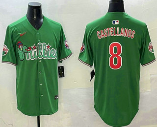 Men's Philadelphia Phillies #8 Nick Castellanos Number Green Fashion Cool Base Jersey