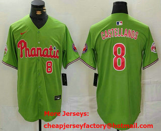 Men's Philadelphia Phillies #8 Nick Castellanos Number Green With Patch Stitched Cool Base Nike Jersey