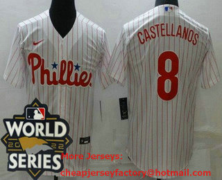 Men's Philadelphia Phillies #8 Nick Castellanos White 2022 World Series Cool Base Jersey