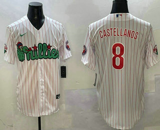 Men's Philadelphia Phillies #8 Nick Castellanos White Fashion Cool Base Jersey
