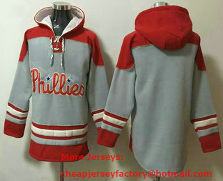 Men's Philadelphia Phillies Blank Grey Ageless Must Have Lace Up Pullover Hoodie