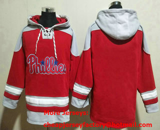 Men's Philadelphia Phillies Blank Red Ageless Must Have Lace Up Pullover Hoodie
