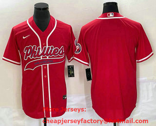 Men's Philadelphia Phillies Blank Red Cool Base Stitched Baseball Jersey
