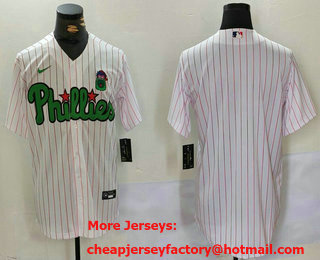 Men's Philadelphia Phillies Blank White Green Cool Base Stitched Jersey