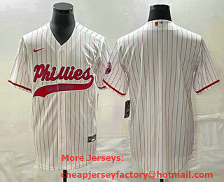 Men's Philadelphia Phillies Blank White Pinstripe Cool Base Stitched Baseball Jersey