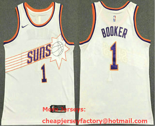 Men's Phoenix Suns #1 Devin Booker 2022 White City Edition Stitched Jersey