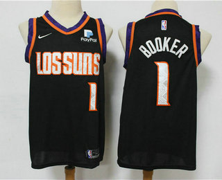 Men's Phoenix Suns #1 Devin Booker Black 2020 City Edition NBA Swingman Jersey With The Sponsor Logo