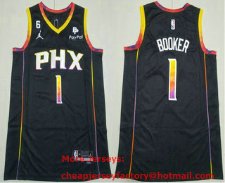 Men's Phoenix Suns #1 Devin Booker Black 2022 Statement 6 Patch Icon Sponsor Swingman Jersey