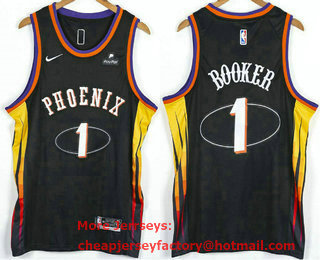 Men's Phoenix Suns #1 Devin Booker Black 75th Anniversary 2021 Nike Swingman Stitched NBA Jersey With Sponsor Logo