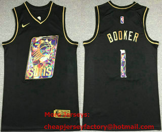 Men's Phoenix Suns #1 Devin Booker Black Golden Edition 75th Diamon Nike Swingman Stitched Jersey