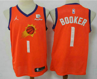 Men's Phoenix Suns #1 Devin Booker NEW Orange 2020 Brand Jordan Swingman Stitched NBA Jersey With The Sponsor Logo