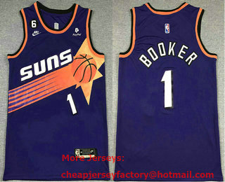 Men's Phoenix Suns #1 Devin Booker Purple 6 Patch Classic Icon Sponsor Swingman Jersey