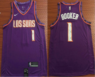 Men's Phoenix Suns #1 Devin Booker Purple Nike 2019 New Season Swingman City Edition Jersey
