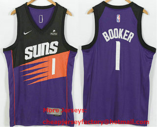 Men's Phoenix Suns #1 Devin Booker Purple Nike Swingman 2021 Earned Edition Stitched Jersey With Sponsor Logo