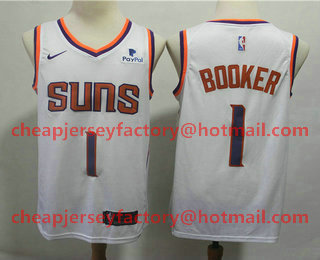 Men's Phoenix Suns #1 Devin Booker White 2018 Nike Swingman Stitched NBA Jersey With The Sponsor Logo