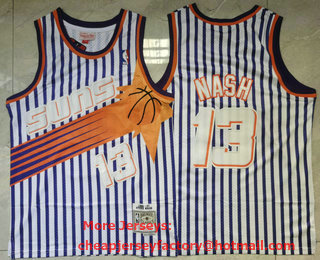 Men's Phoenix Suns #13 Steve Nash White Purple Pinstripe 1996-97 Hardwood Classics Soul Swingman Throwback Jersey