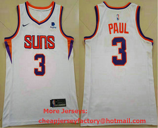 Men's Phoenix Suns #3 Chris Paul White 2021 Nike Swingman Stitched NBA Jersey With Sponsor Logo