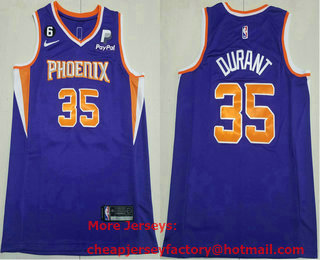 Men's Phoenix Suns #35 Kevin Durant Purple 6 Patch Sponsor Icon Swingman Jersey