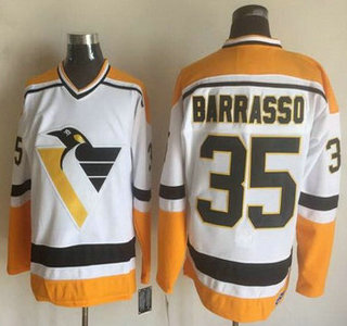 Men's Pittsburgh Penguins #35 Tom Barrasso 1992-93 White CCM Vintage Throwback Jersey