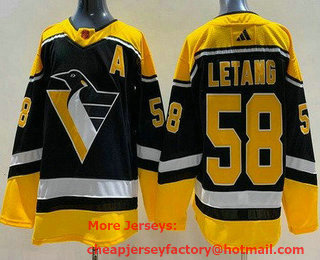 Men's Pittsburgh Penguins #58 Kris Letang Black 2022 Reverse Retro Authentic Jersey