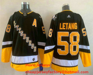 Men's Pittsburgh Penguins #58 Kris Letang Black Adidas 2021-22 Stitched NHL Jersey
