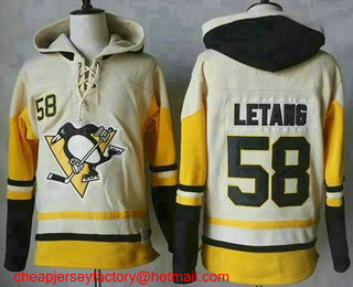 Men's Pittsburgh Penguins #58 Kris Letang Cream Gold Sawyer Hooded Sweatshirt Stitched NHL Jersey